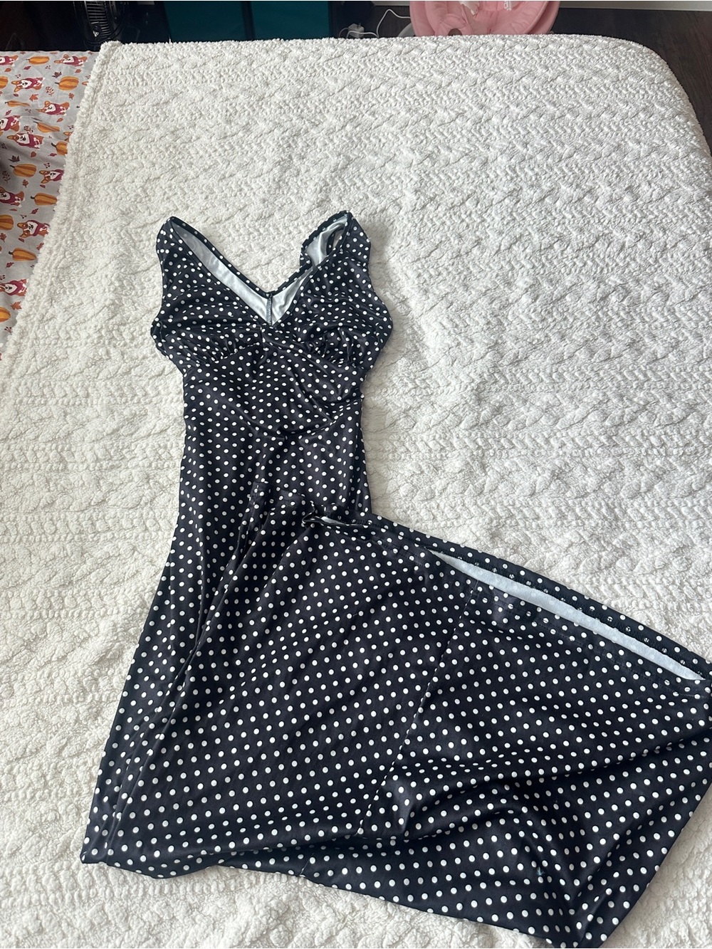 Black Polka Dot V-Neck Women's Dress